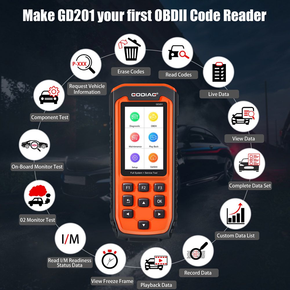 GODIAG GD201 Professional OBDII All-makes Full System Diagnostic Tool with 29 Service Reset Functions