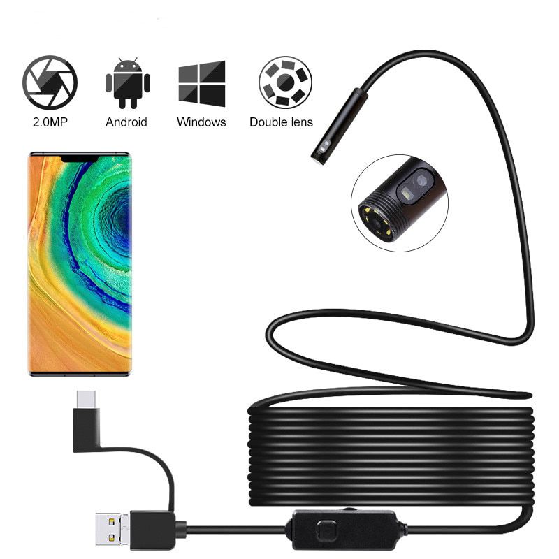 Portable Dual Lens Handheld Endoscope Camera Engine Drain Pipe  Inspection Camera with Screen