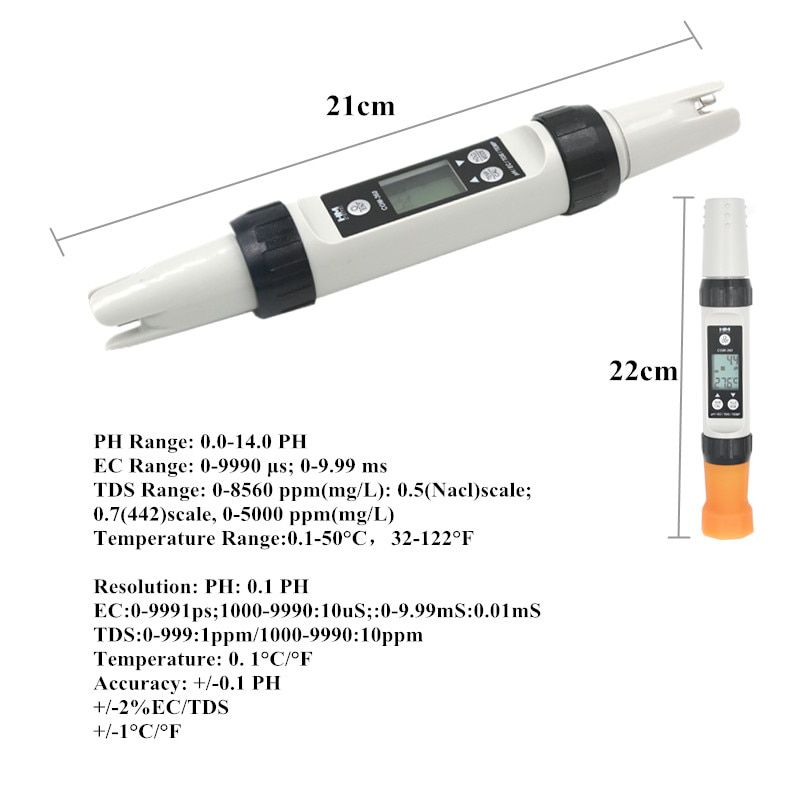 COM-360 4 in 1 PH meter EC/TDS/PH/TEMP waterproof combo LCD Digital portable ATC Calibration Data Hold Tool Tester