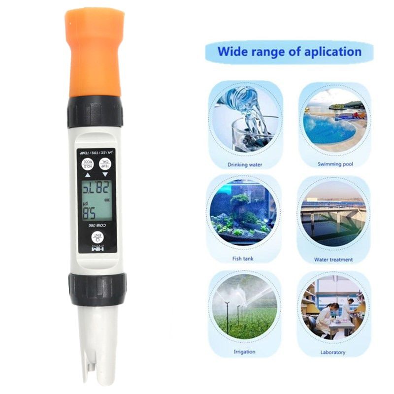 COM-360 4 in 1 PH meter EC/TDS/PH/TEMP waterproof combo LCD Digital portable ATC Calibration Data Hold Tool Tester