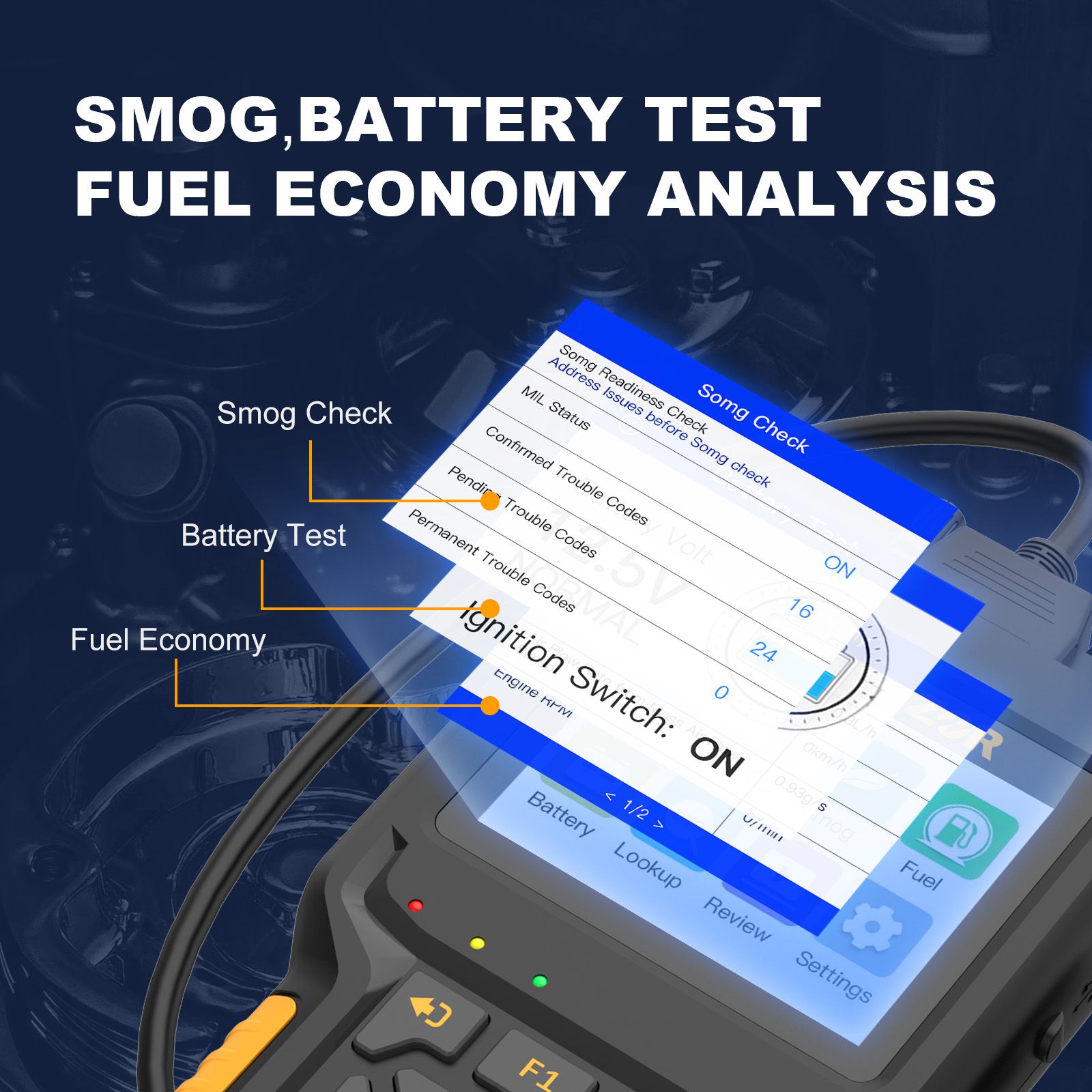 HUMZOR NexzCheck NC601 for Diesel and Gasoline I/M Readiness, MIL Status Analysis, Smog Check, Fuel Analysis, Battery Analysis, Live Data, Freeze Data