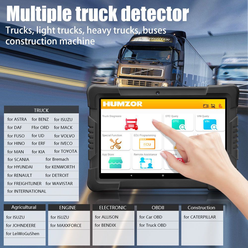 Humzor NexzDAS ND506 Plus Full Version 10 Inch Tablet for 12V-24V Diesel Commercial Vehicles Diagnostic Tool with 10 Converters