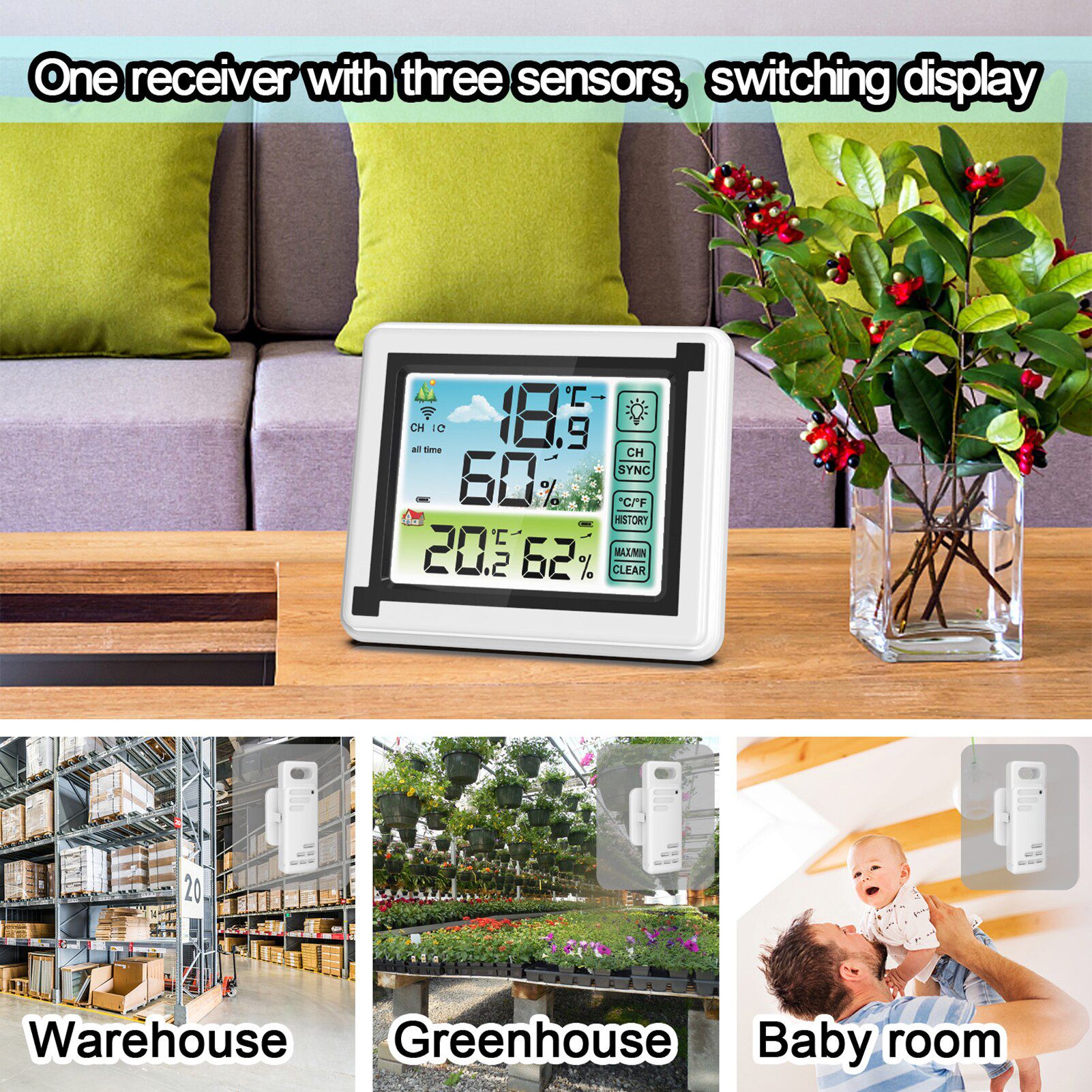 Indoor Outdoor Wireless Digital Thermohygrometer Temperature Mter Humidity Monitor Weather Station Clock Hygrometer