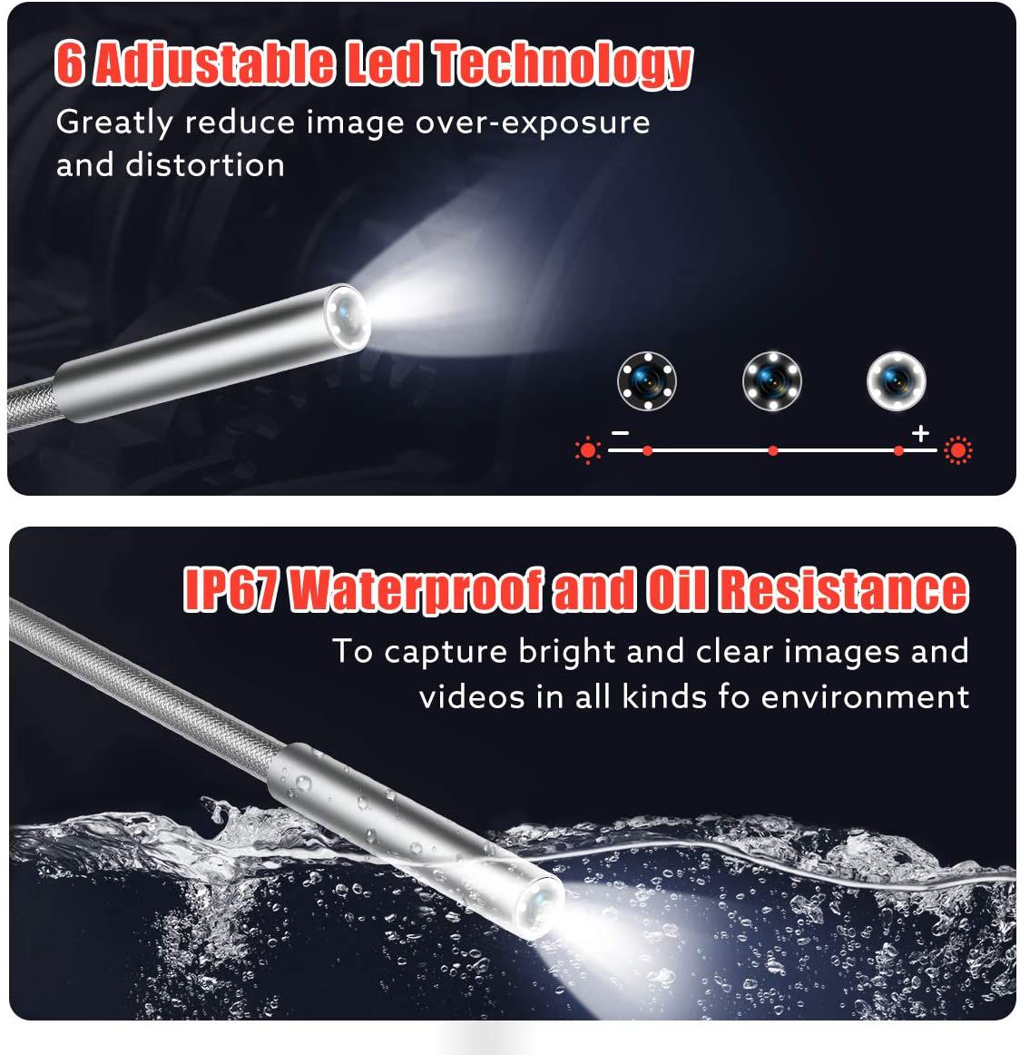 Industrial Endoscope 6mm High-Definition Digital Borescope Camera LCD Screen Snake-Shaped  Inspection Camera