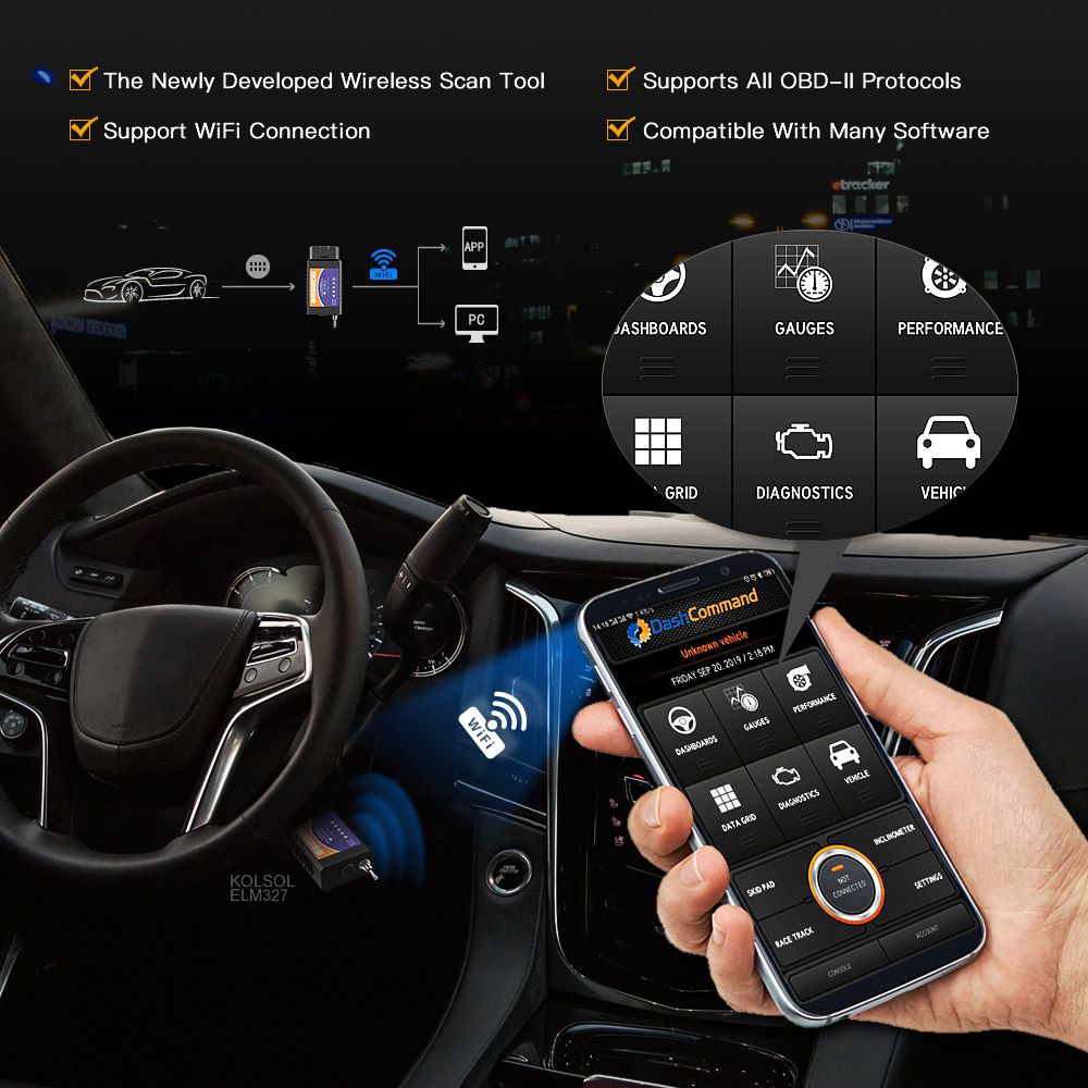 KOLSOL ELM327 WIFI OBD2 Scanner V1.5 ELM327 with Switch Car Scanner