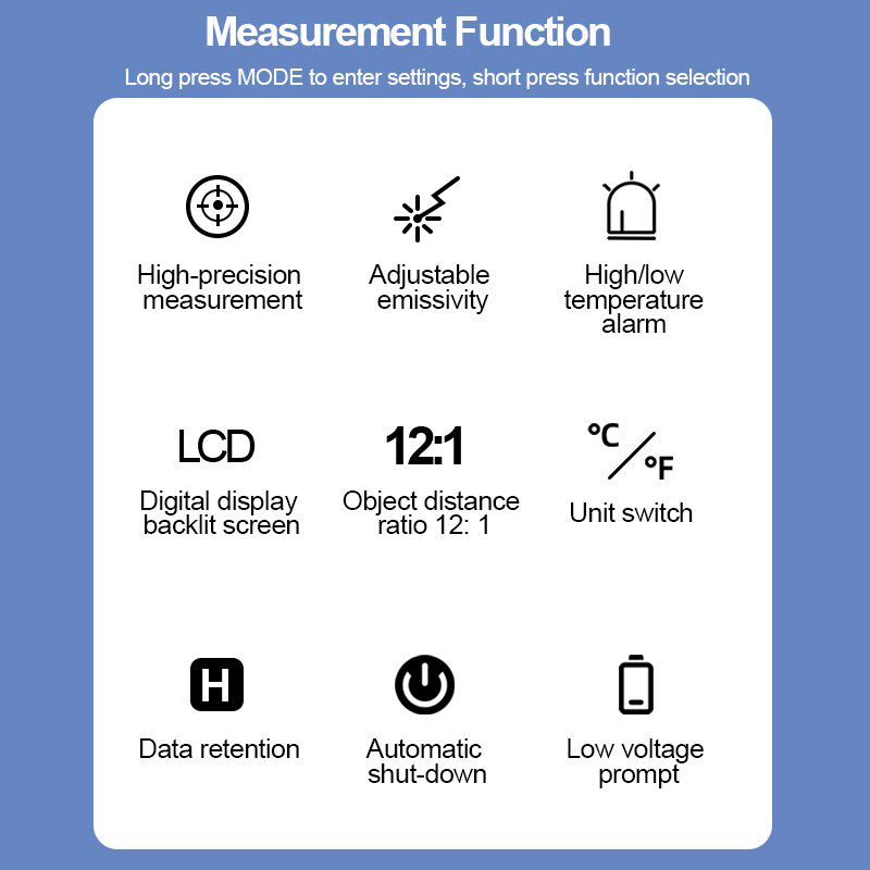 PT380&PT600 Laser Thermometer Non-contact Pyrometer Infrared Thermometer Gun Digital Temperature Meter 600℃ LCD Termometer ℃/℉ Light Alarm