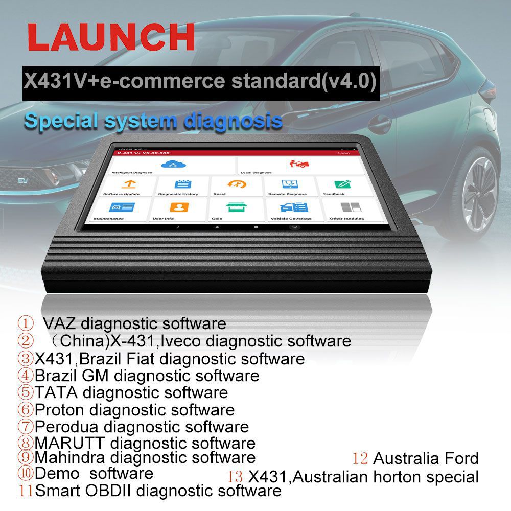 Launch X431 V+ Wifi/Bluetooth 10.1inch Tablet Global Version 2 Years Update Online