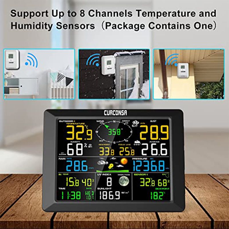 WIFI Weather Station with 6 in 1 Outdoor Sensor Rain Gauge Wind Direction and Underground Weather Temperature Humidity Sensor