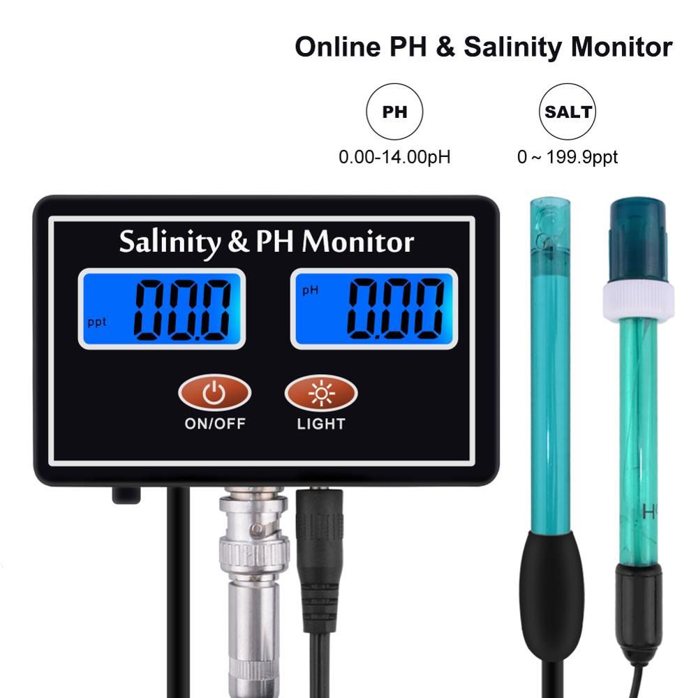 Online PH & Salinity Monitor 2 in 1 Tester for Aquarium Pool Spa Seawater Horticultural Water Quality