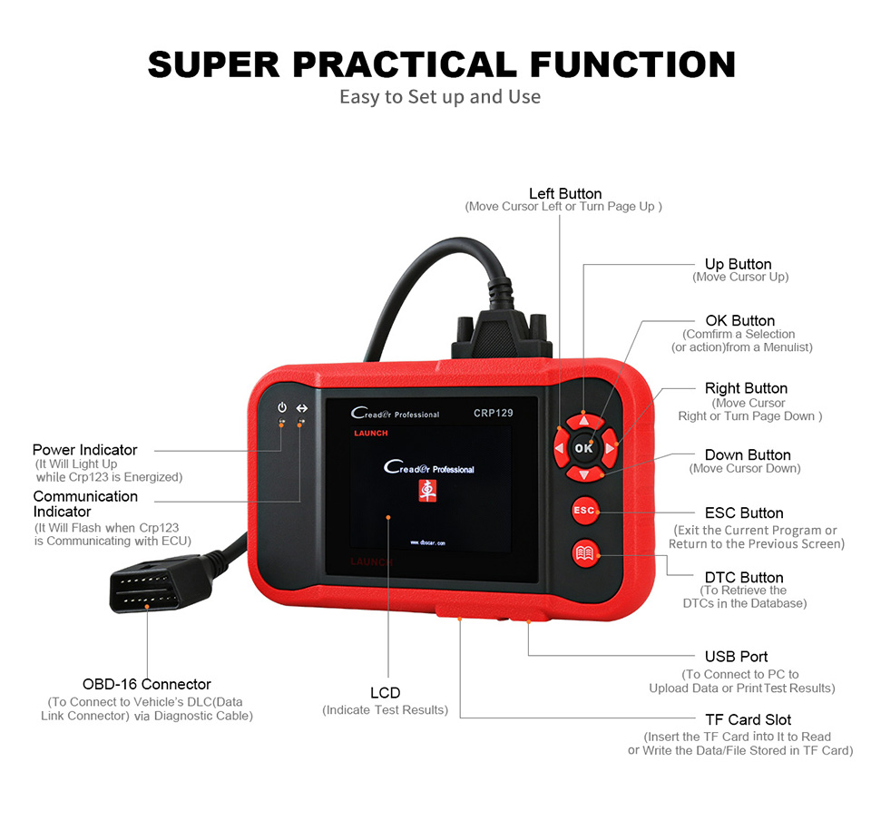 Original LAUNCH Creader CRP129 Professional Auto Code Reader Scanner