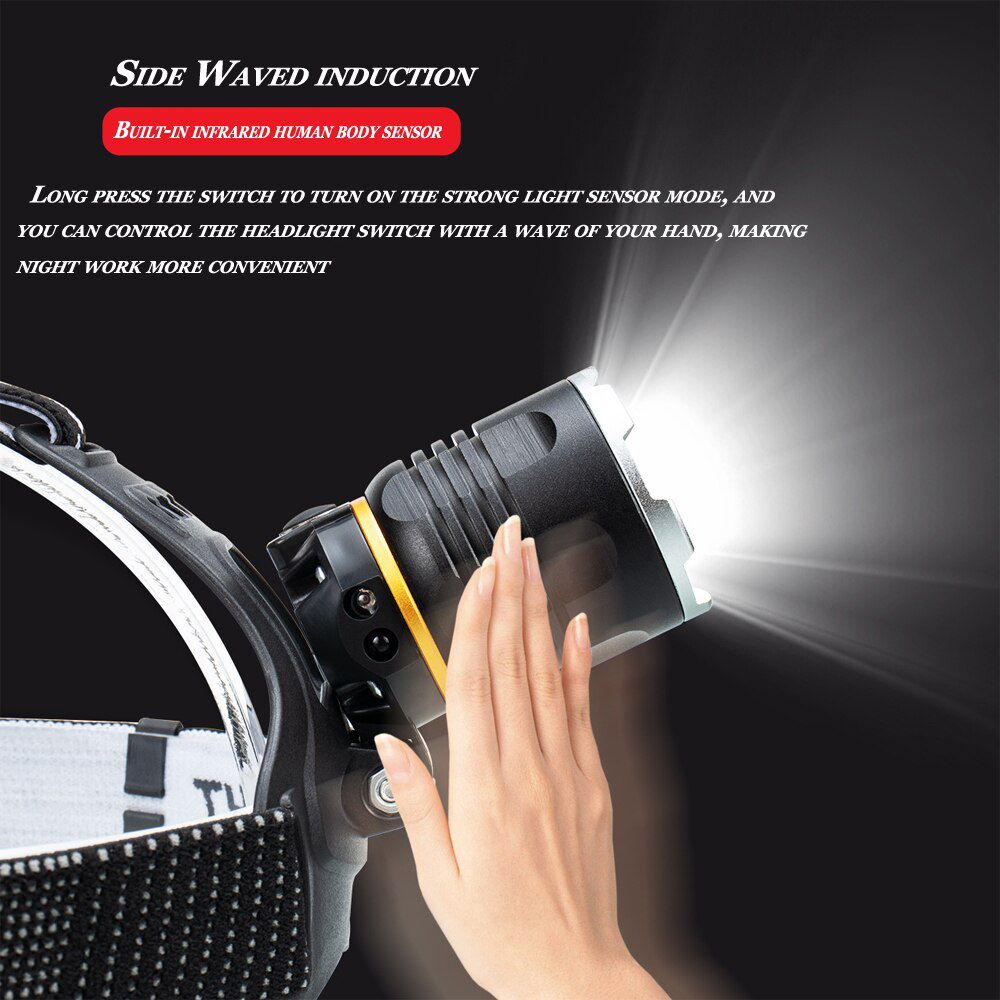 P50 Bright Focusing Headlamp USB Charging Induction Headlamps LED Outdoor Night Fishing Flashlight 18650 Lithium Battery