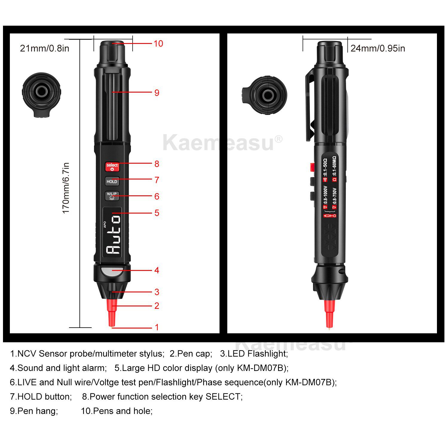 KM-DM07A KM-DM07B Pen Type Smart Mini Digital Multimeter Handheld Electrician Tester With NCV Zero line and Live Line Phase Sequence Measurement