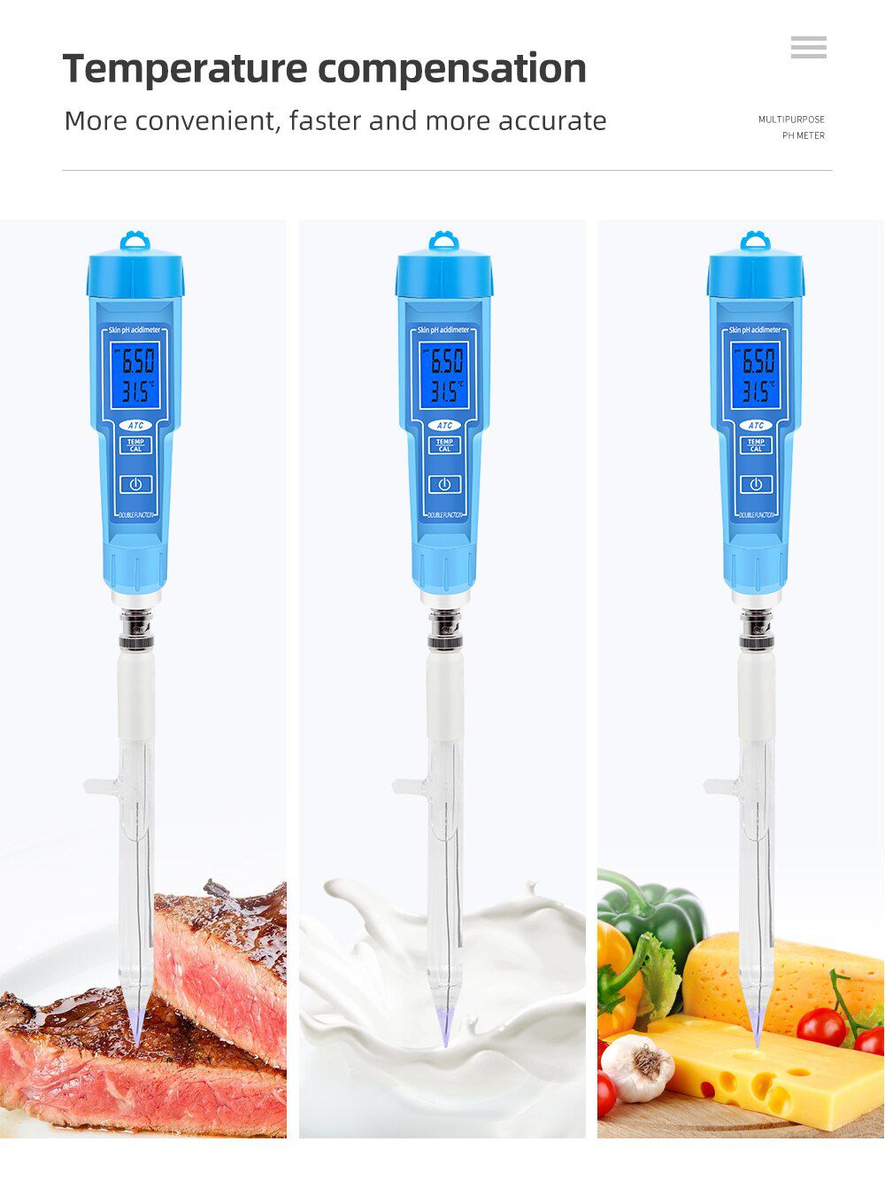 PH-61181 Digital PH Meter Acidimeter Analyzer Water Quality Tester Replaceable PH Probe for Soil Cheese Creams Meat Milk