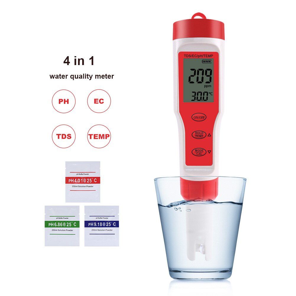 New TDS PH Meter PH/TDS/EC/Temperature Meter Digital Water Quality Monitor Tester for Pools, Drinking Water, Aquariums