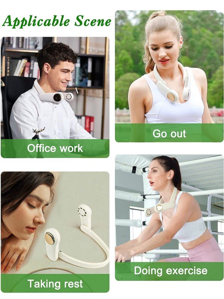 Portable Neck Fan USB Rechargeable Bladeless Neckband  Fan 3 Speeds Wearble Silent Fold Fan For Office Sports Travel