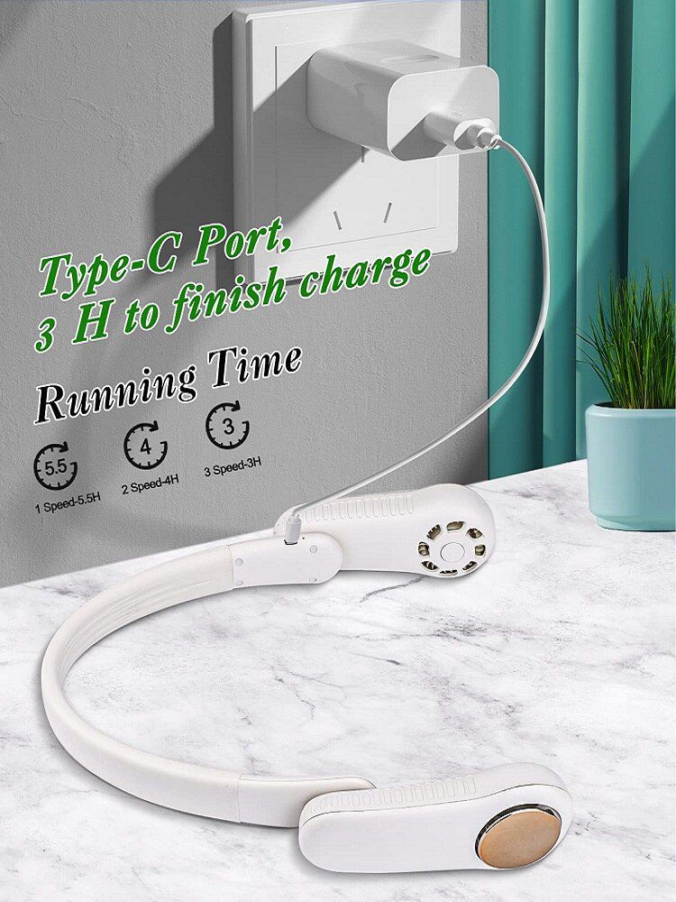 Portable Neck Fan USB Rechargeable Bladeless Neckband  Fan 3 Speeds Wearble Silent Fold Fan For Office Sports Travel