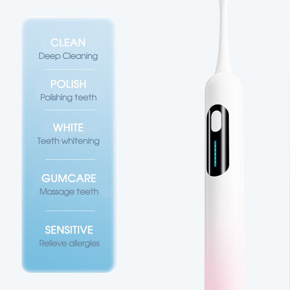 USB Rechargeable Charge LCD Screen IPX7 Waterproof Smart Sonic Electric Toothbrush 5 Mode Oral Care Teeth Brush for Adult