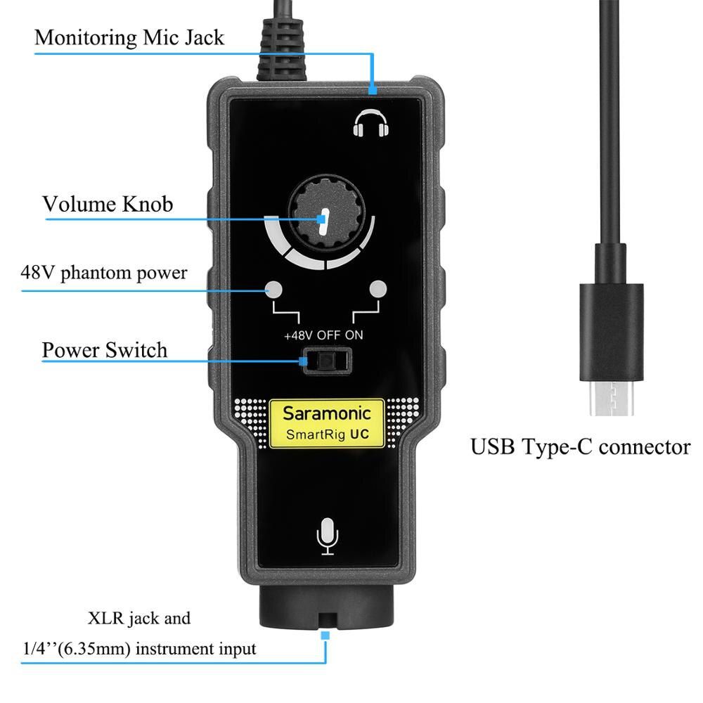 Saramonic Smartrig UC Audio Adapter with Type-C interface headphone output for monitoring for Professional Microphones/Guitars