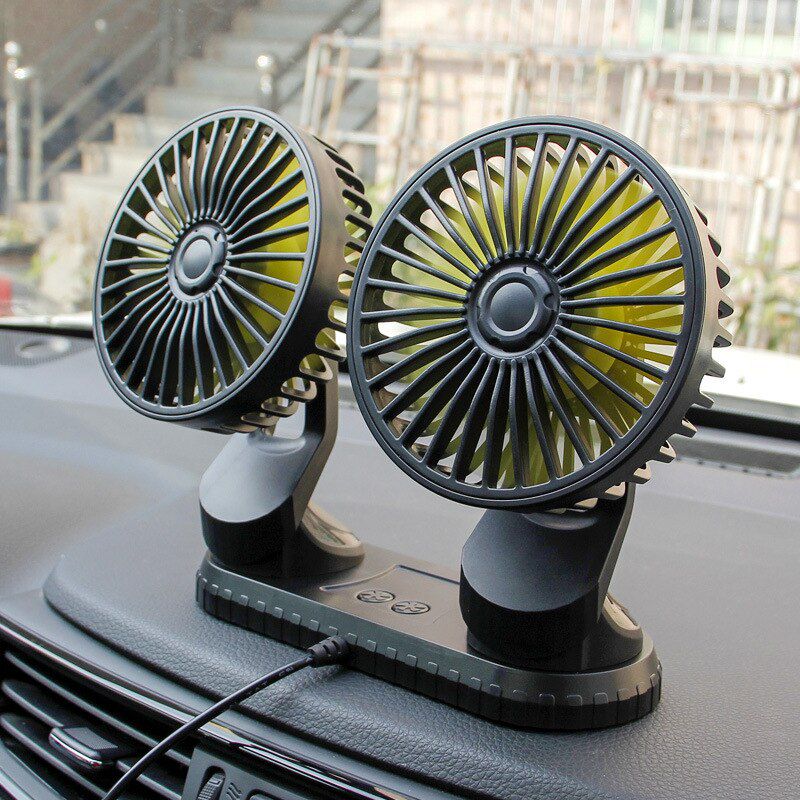 USB All-Round Adjustable Dual-Head Fan 12V 24V 360 Degree Car Cooling Fan Three Speed Control Low Noise Air Cooler