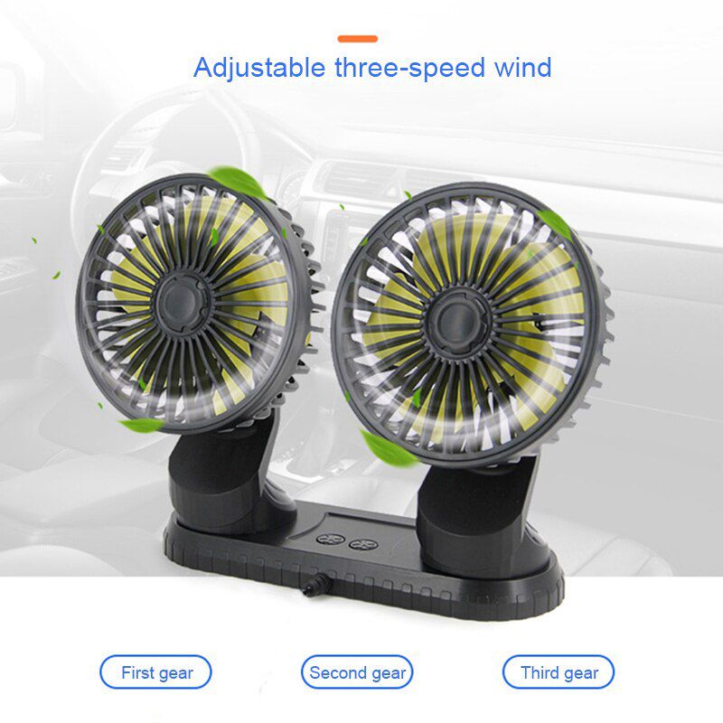 USB All-Round Adjustable Dual-Head Fan 12V 24V 360 Degree Car Cooling Fan Three Speed Control Low Noise Air Cooler