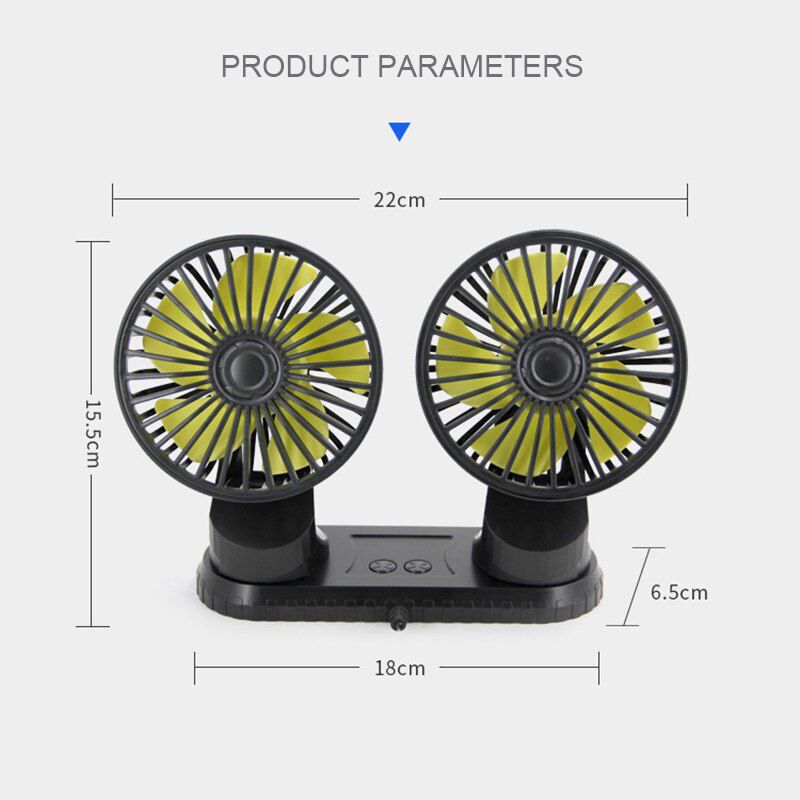 USB All-Round Adjustable Dual-Head Fan 12V 24V 360 Degree Car Cooling Fan Three Speed Control Low Noise Air Cooler