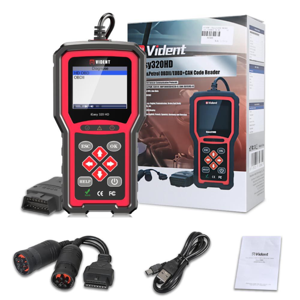 Vident iEasy320HD Diesel Truck Diagnostic Tool OBD2 Scanner Automotive Code Reader Trucks Cars OBD2 Diagnostic Tool