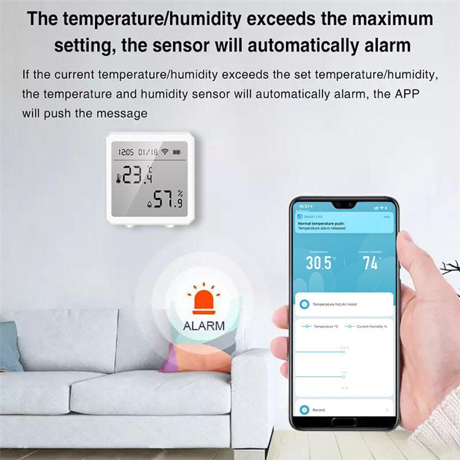 Wifi ZigBee Smart Home Temperature And Humidity Sensor With LED Screen Works With Alexa Google Assistant Tuya Zigbee Hub