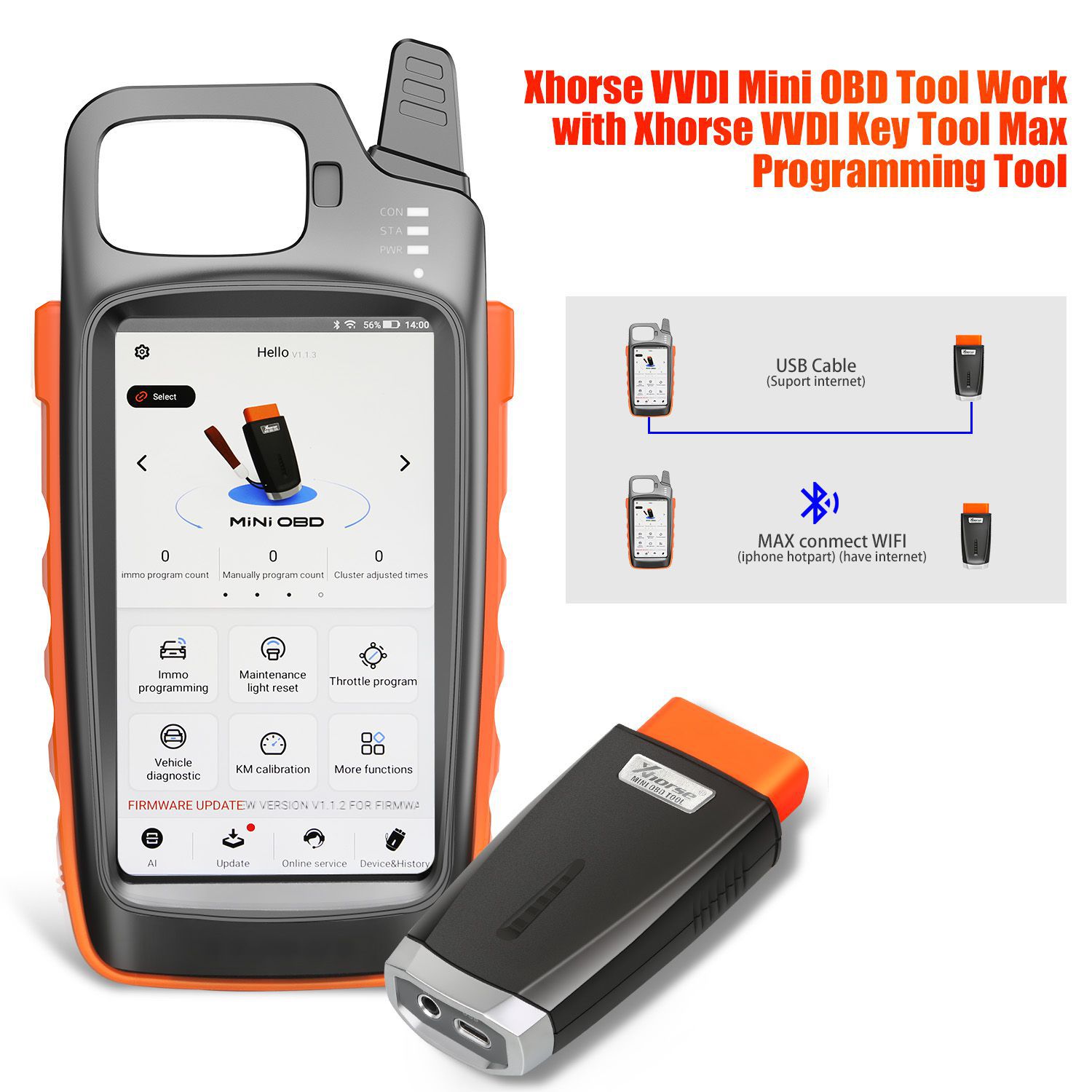 Xhorse VVDI Key Tool Max with VVDI MINI OBD Tool Support Bluetooth Get Free Renew Cable and 2pcs XSKF01EN Smart Remote