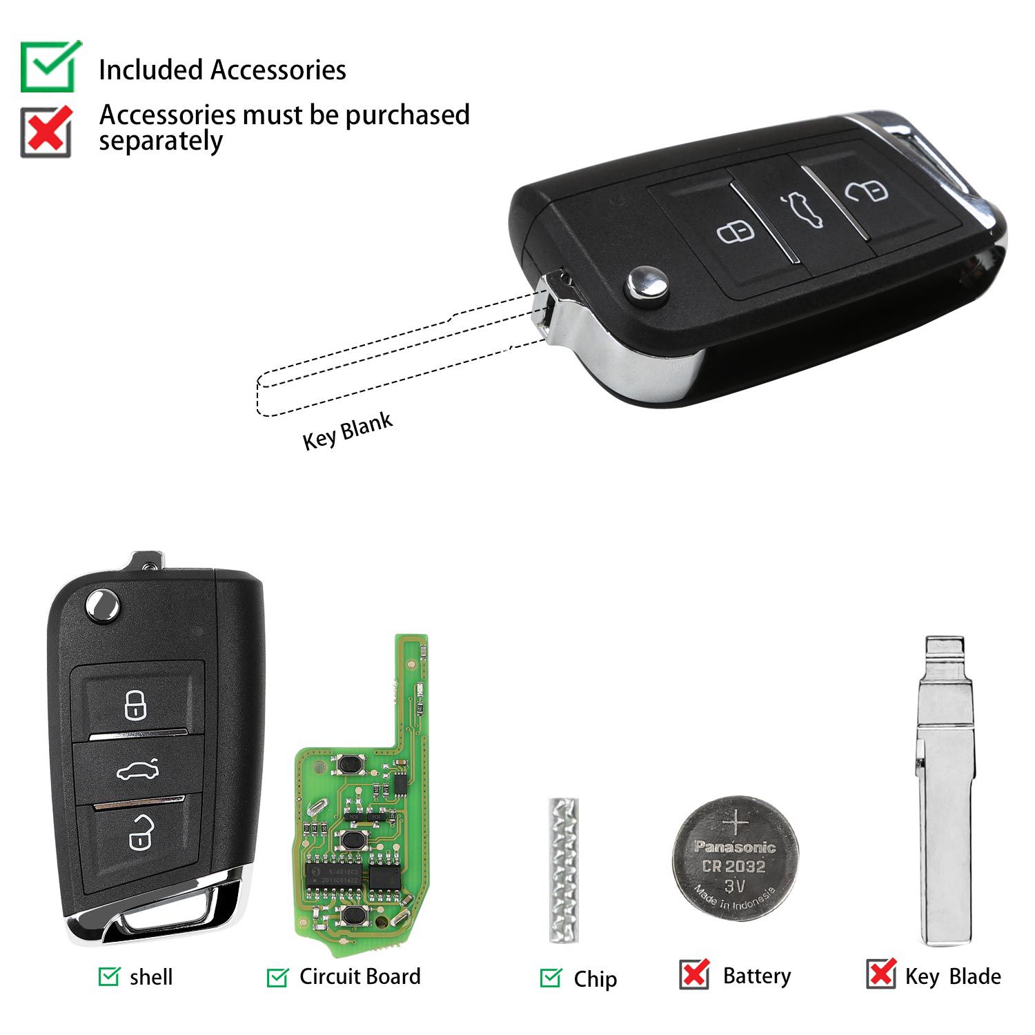 Xhorse XEMQB1EN Super Remote Key VW MQB 3 Buttons with Built-in Super Chip English Version 5pcs/lot