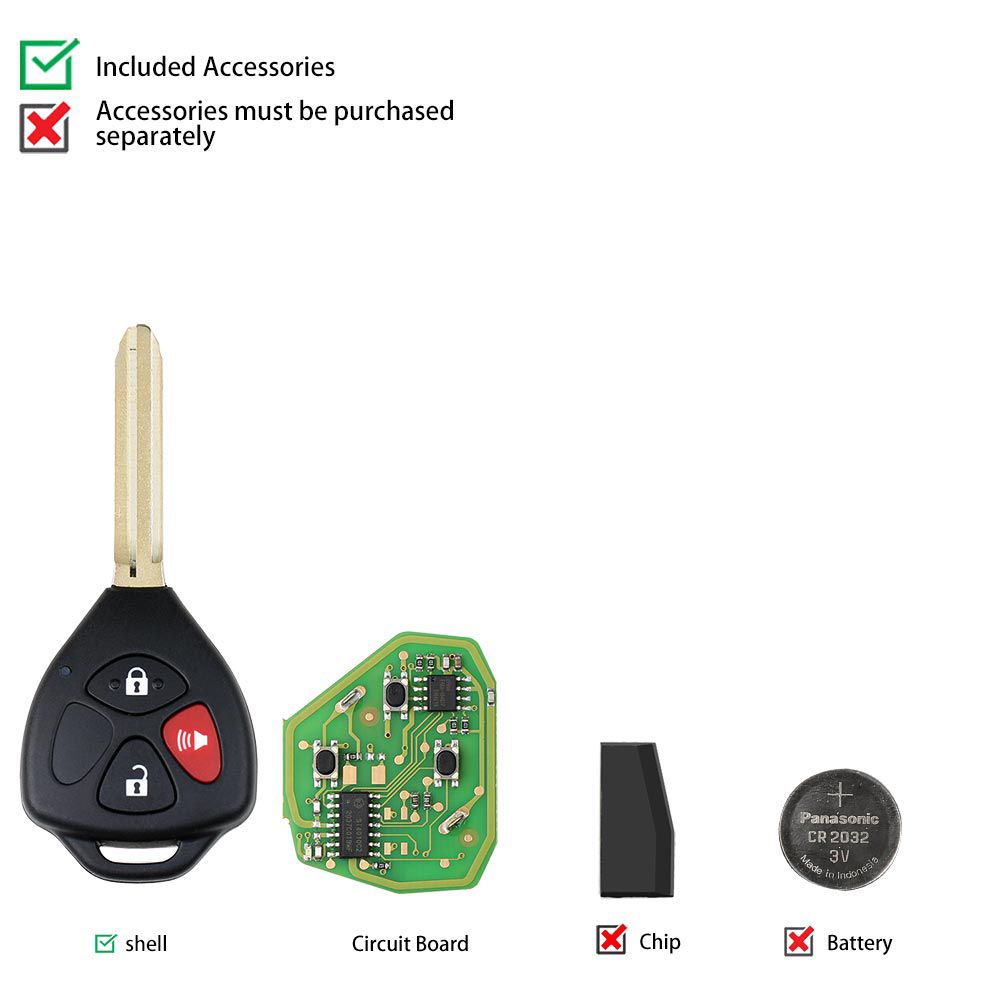 Xhorse XKTO04EN Wire Universal Remote Key Toyota Style 3 Buttons for VVDI VVDI2 Key Tool 5pcs/lot