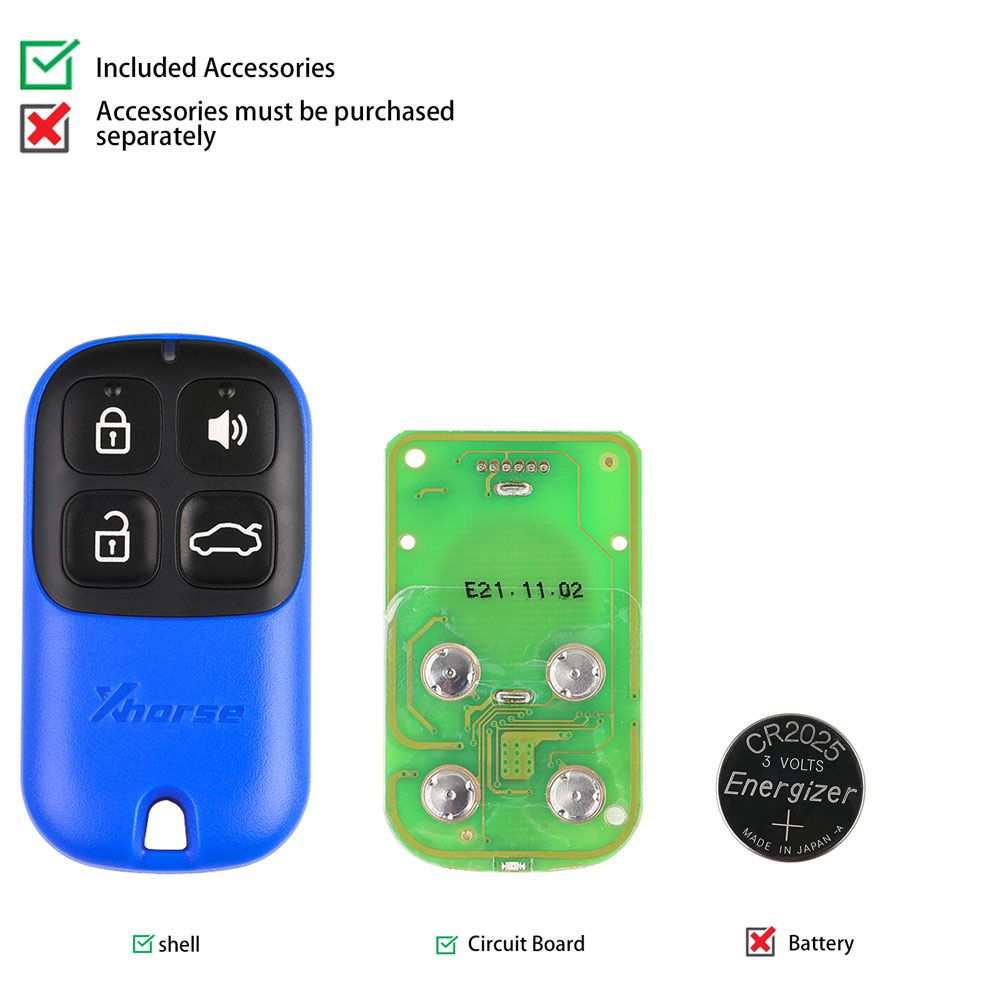 XHORSE XKXH01EN Universal Remote Key 4 Buttons for VVDI Key Tool English Version 5pcs/lot