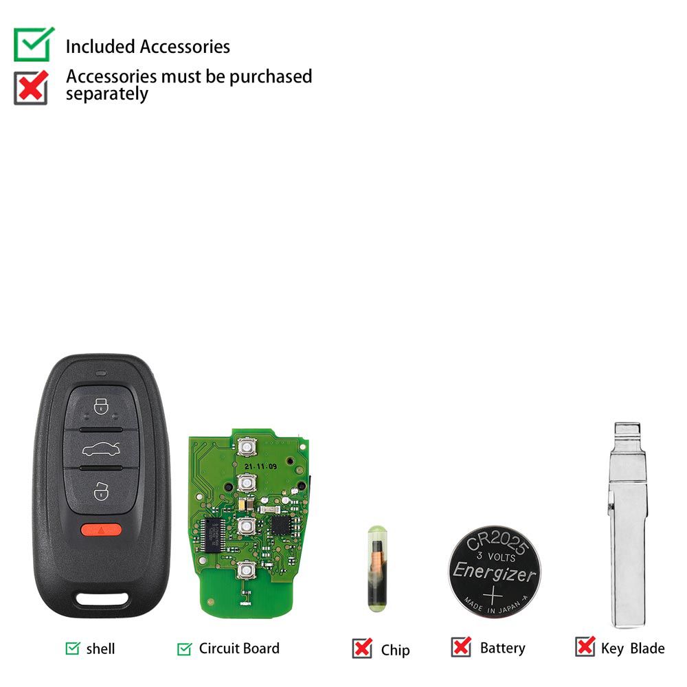 Xhorse XSADJ1GL VVDI 754J Smart Key for Audi 315MHZ A6L Q5 A4L A8L with Key Shell