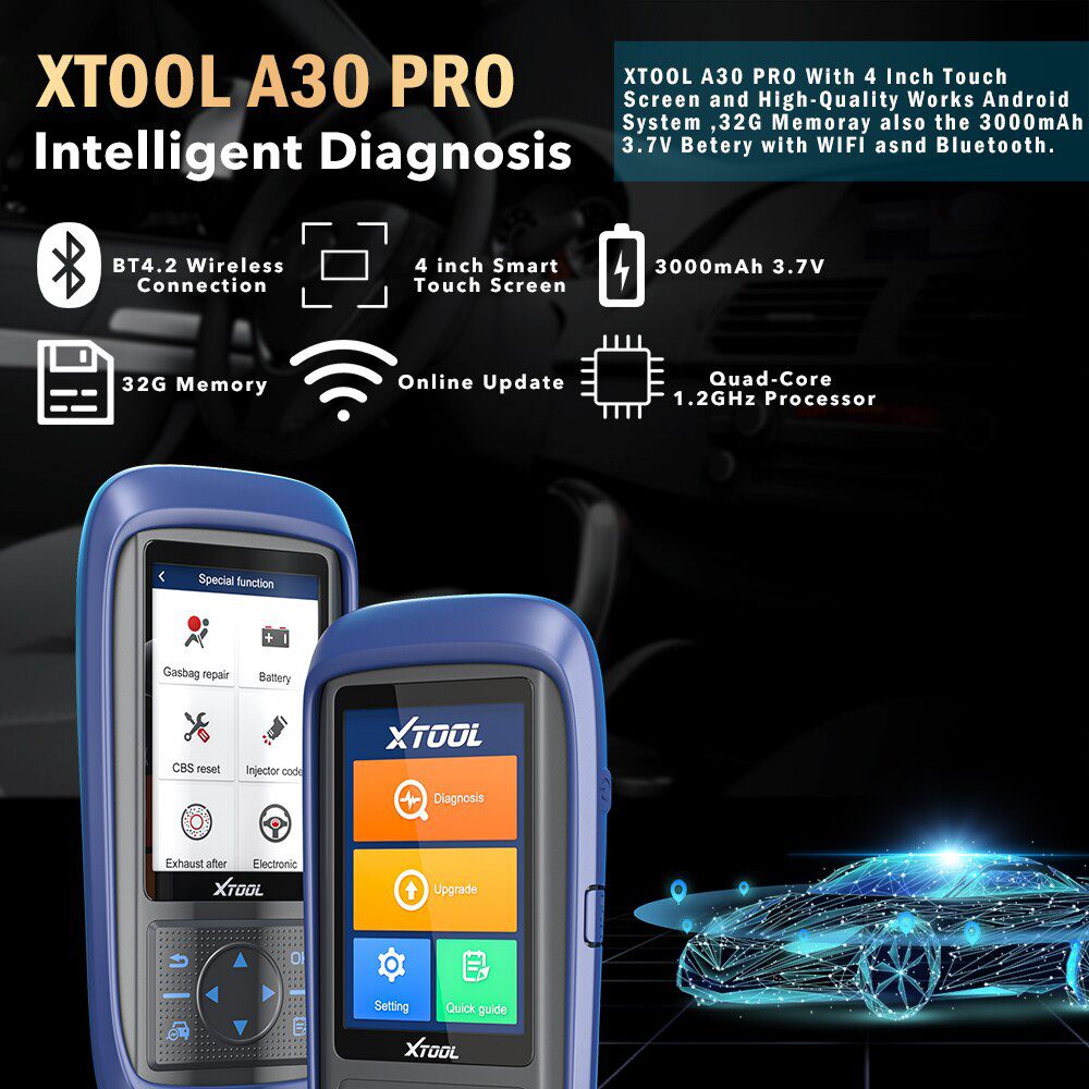 XTOOL A30 PRO Touch screen OBD2 Car Automotive Diagnostic Tool With 15 Kinds Reset Functions DPF TPMS SAS OIL EPB IMMO Free Update