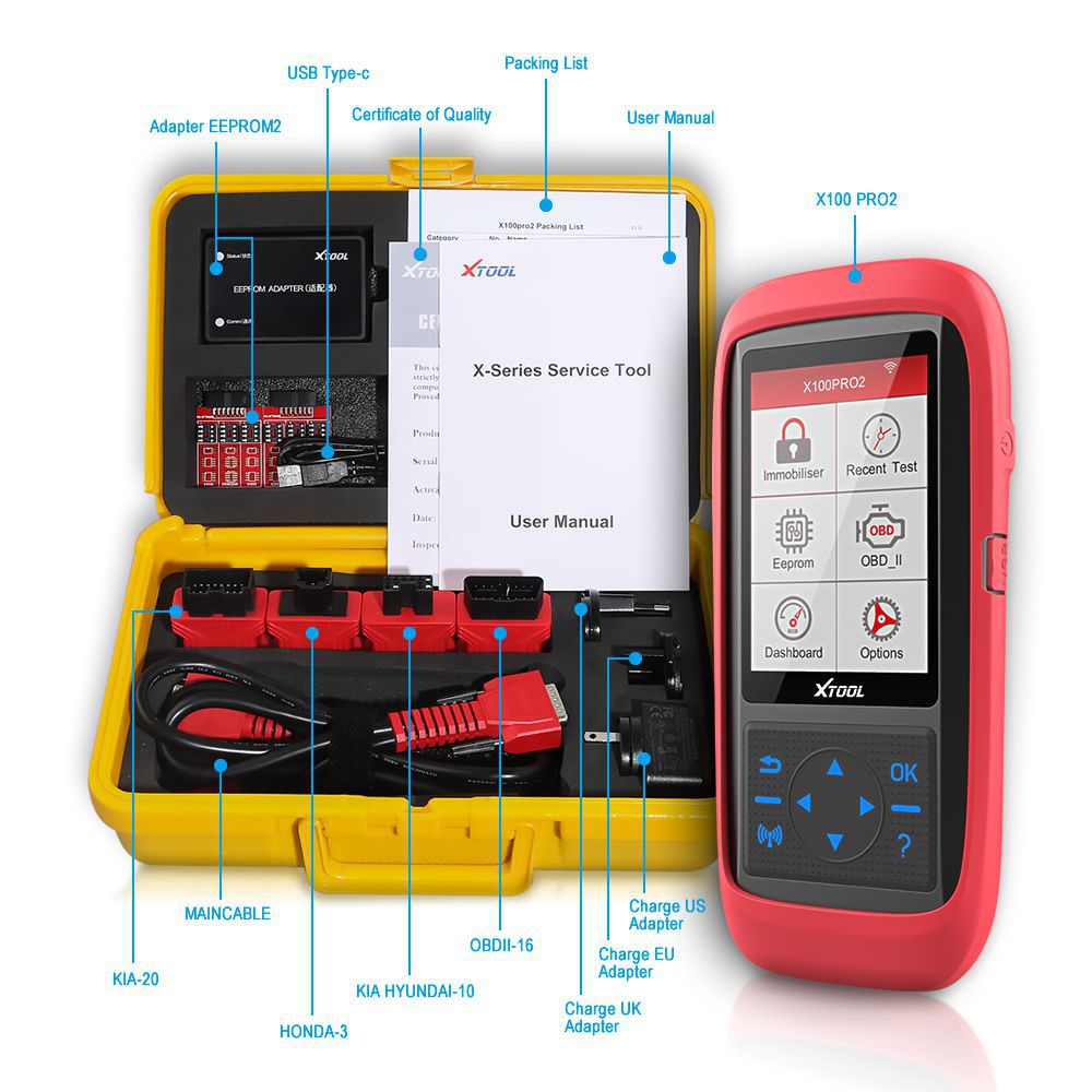 XTOOL X100 Pro2 Auto Key Programmer Mileage Adjustment including EEPROM Adapter Free Update