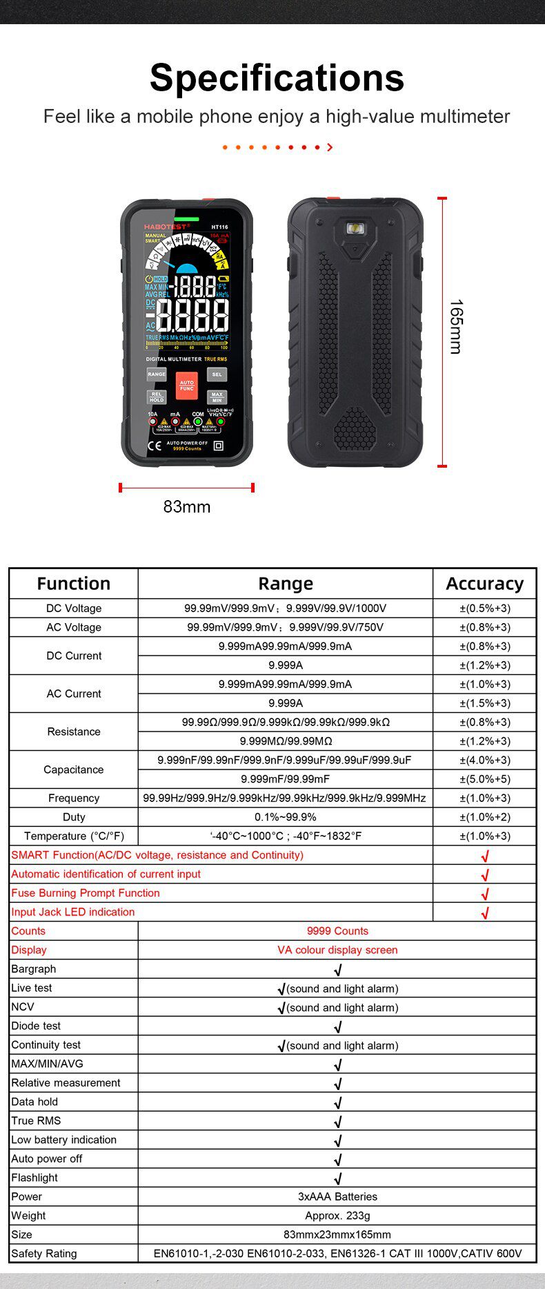 HT116 9999 Counts Smart Multimeter