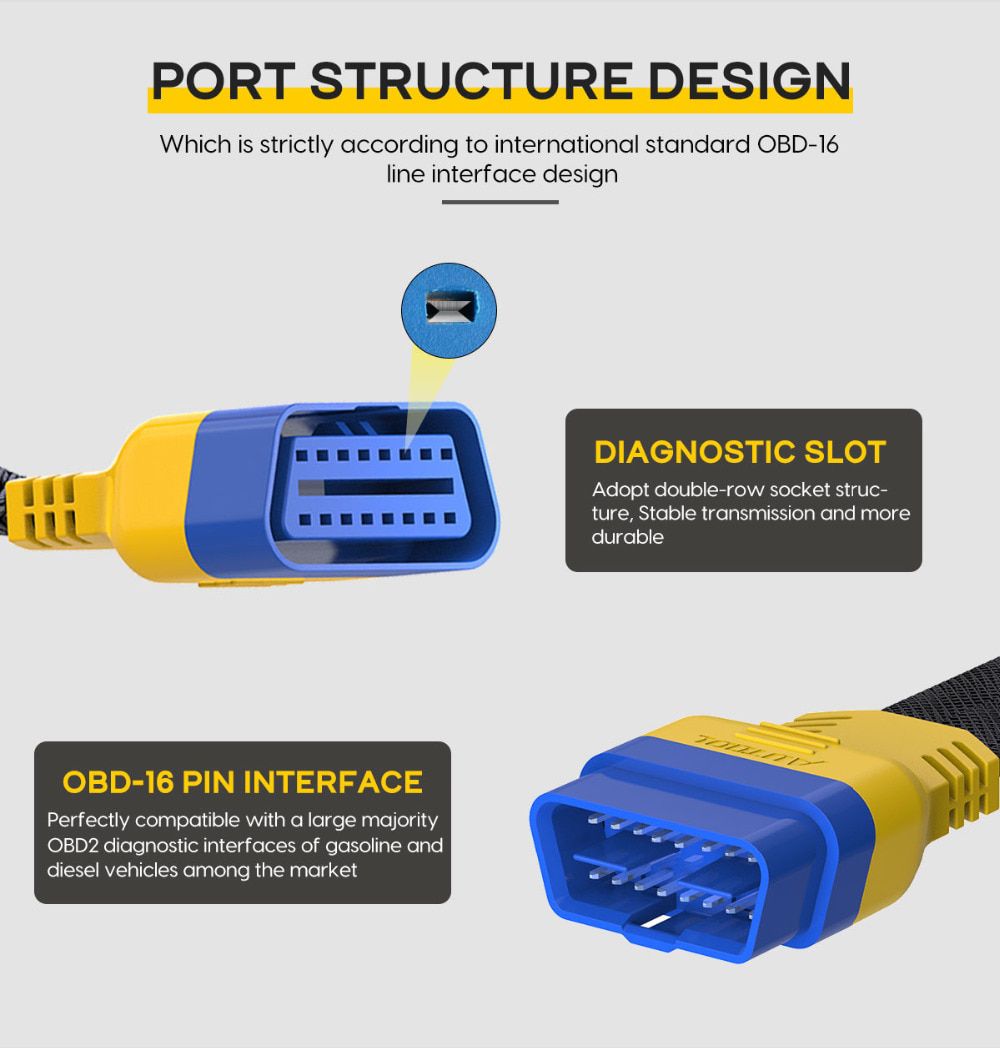 AUTOOL OBD2 II 16Pin Male To Female Car Gooseneck Extens