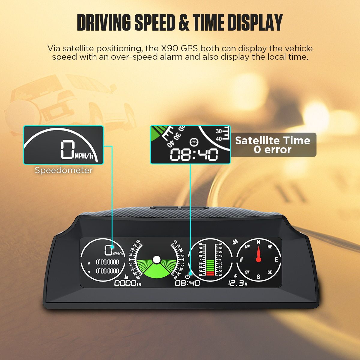 AUTOOL X90 GPS HUD Car Speed Slope Meter