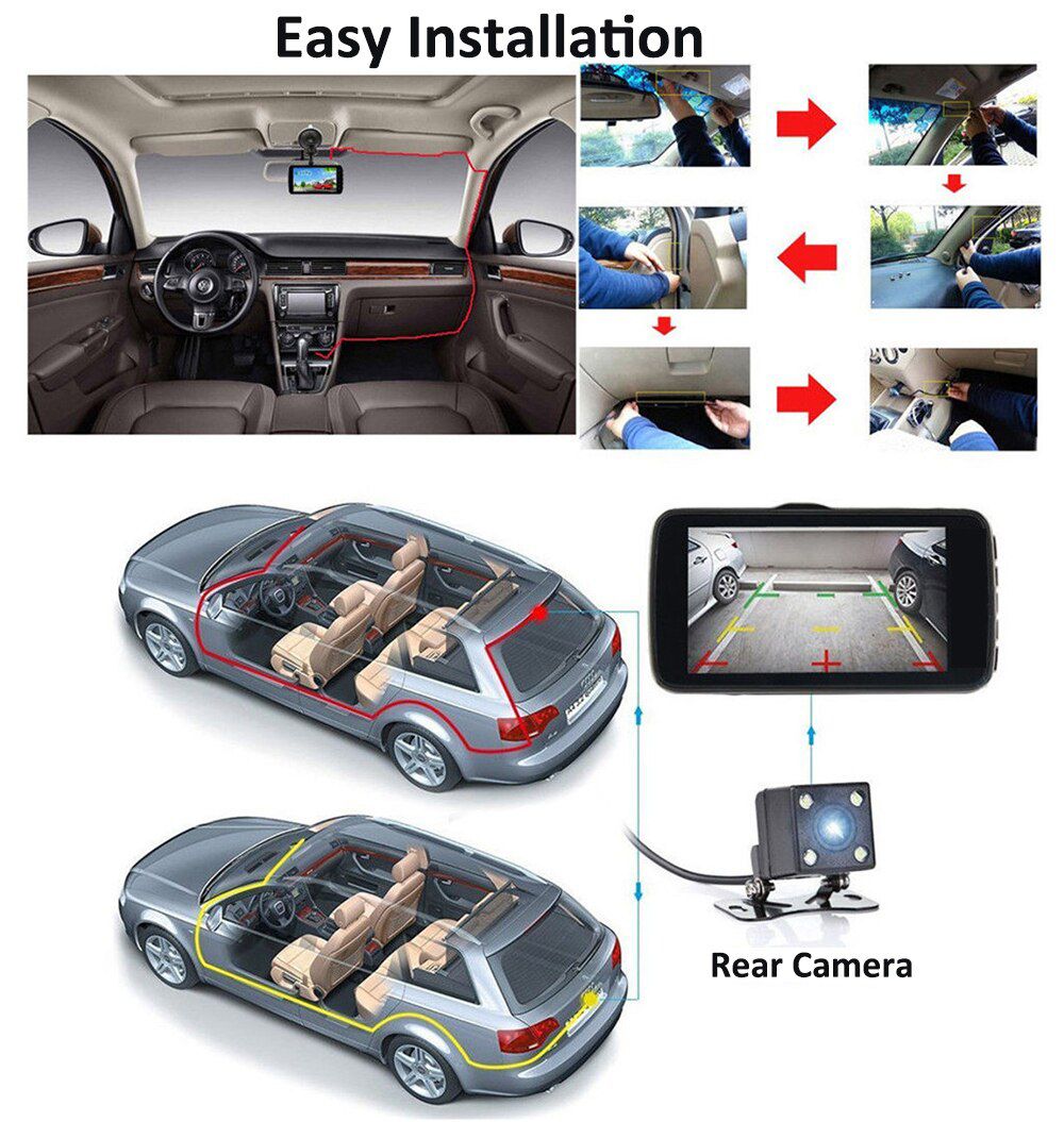 Car DVR 4.0 Full HD 1080P Dual Lens Rear View Dash Cam V