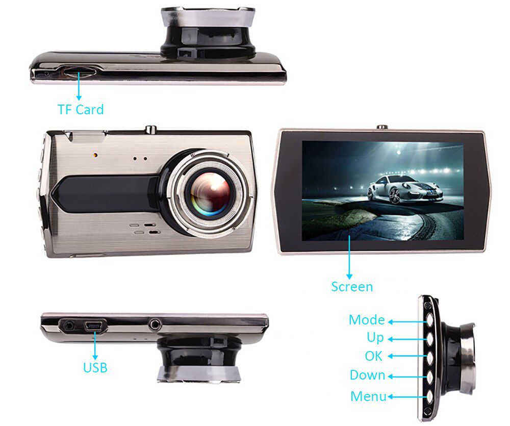 Car DVR 4.0 Full HD 1080P Dual Lens Rear View Dash Cam V