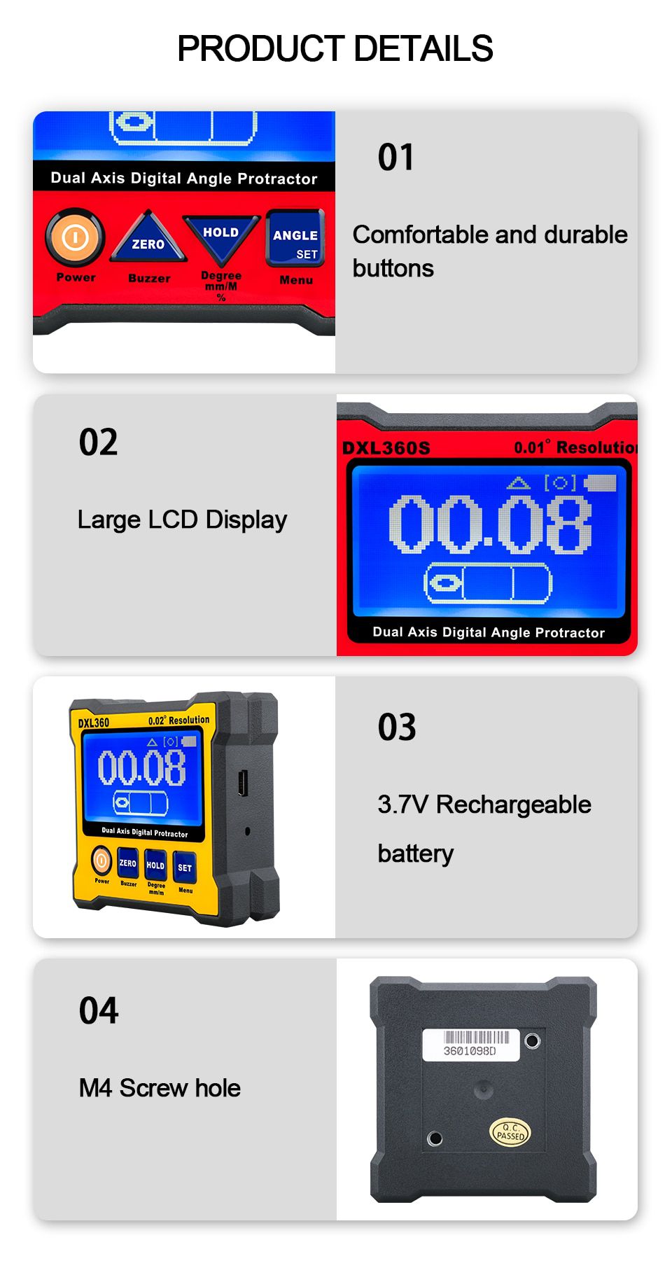 DXL360 DXL360S Dual axis Digital Angle Protractor 