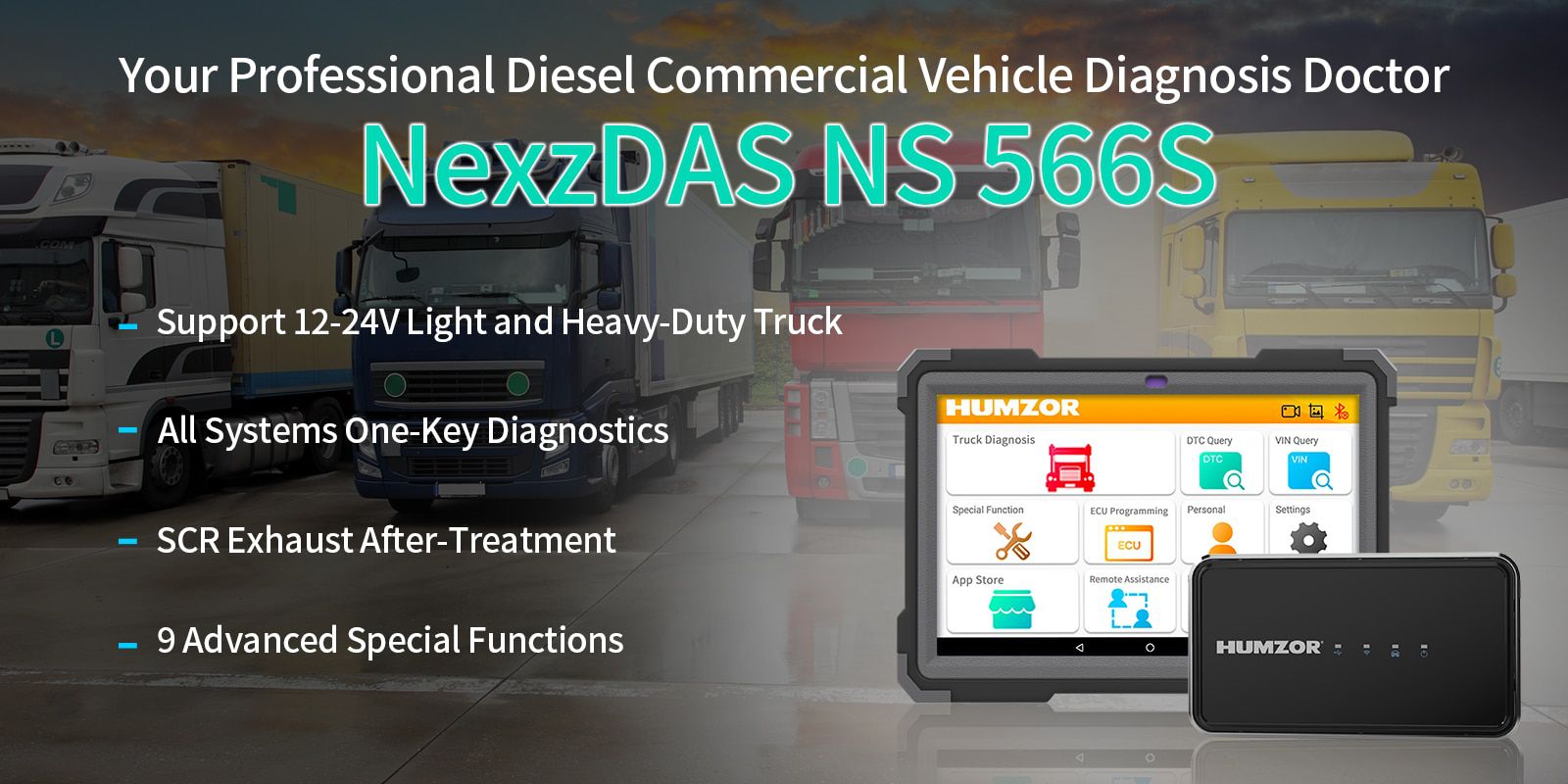 Humzor NS566S Full System Diagnostic Tool for Heavy Duty Truck Diesel OBD2 Professional Scanner