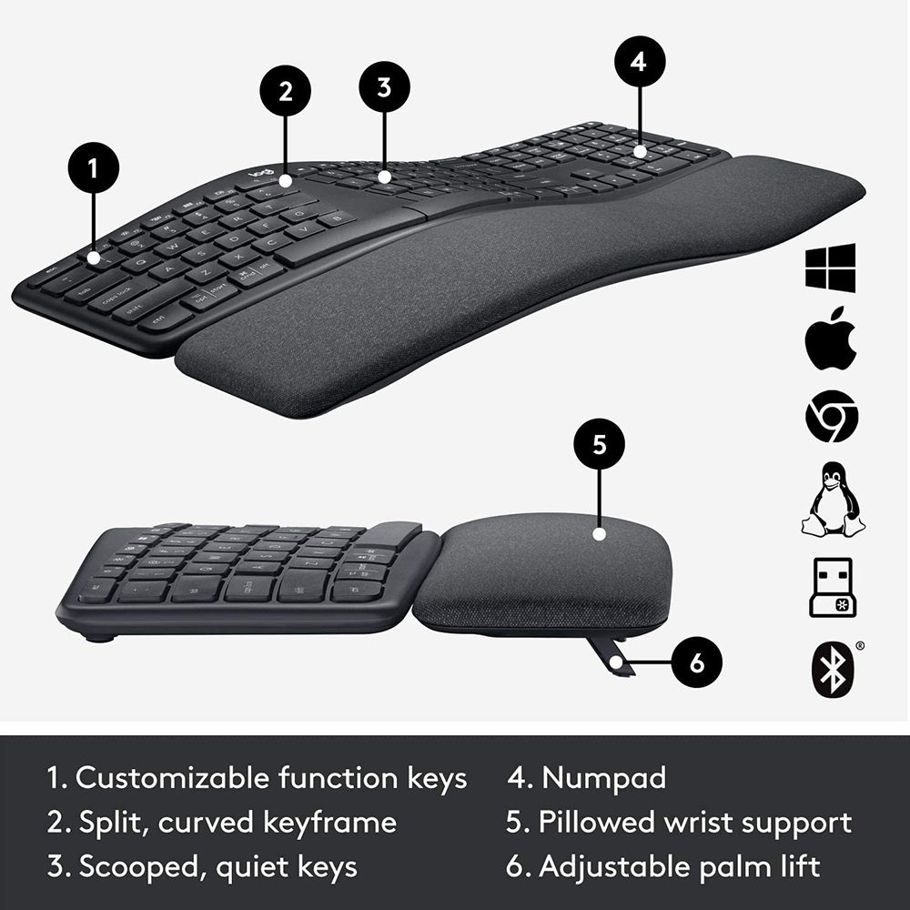 Logitech Ergo K860 Wireless Ergonomic Keyboard 2.4G Blue