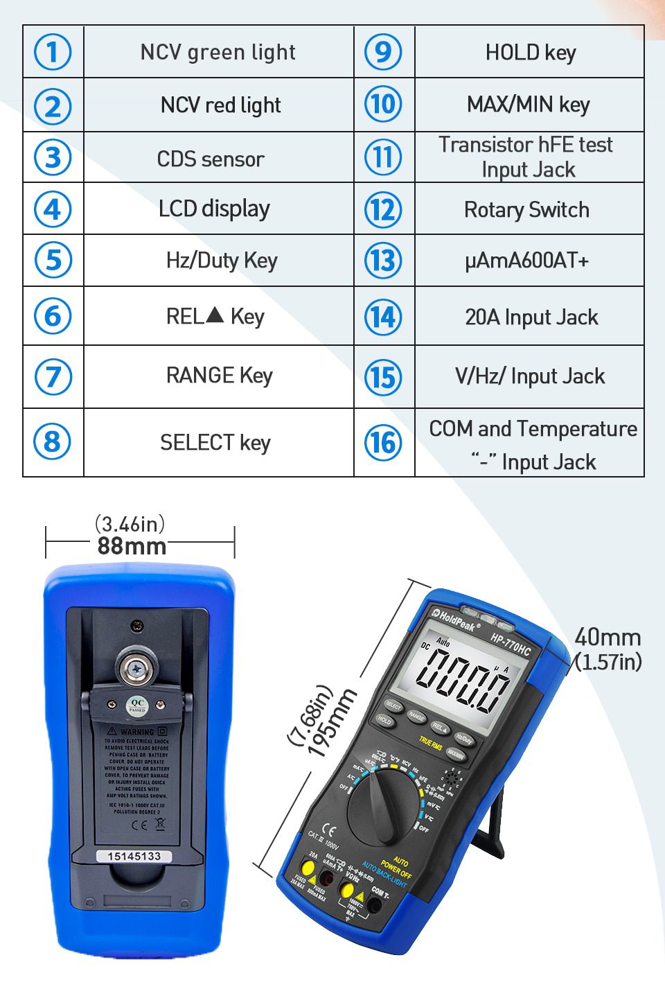 HP-770HC Multimetro HoldPeak Digital Auto Range Multimet