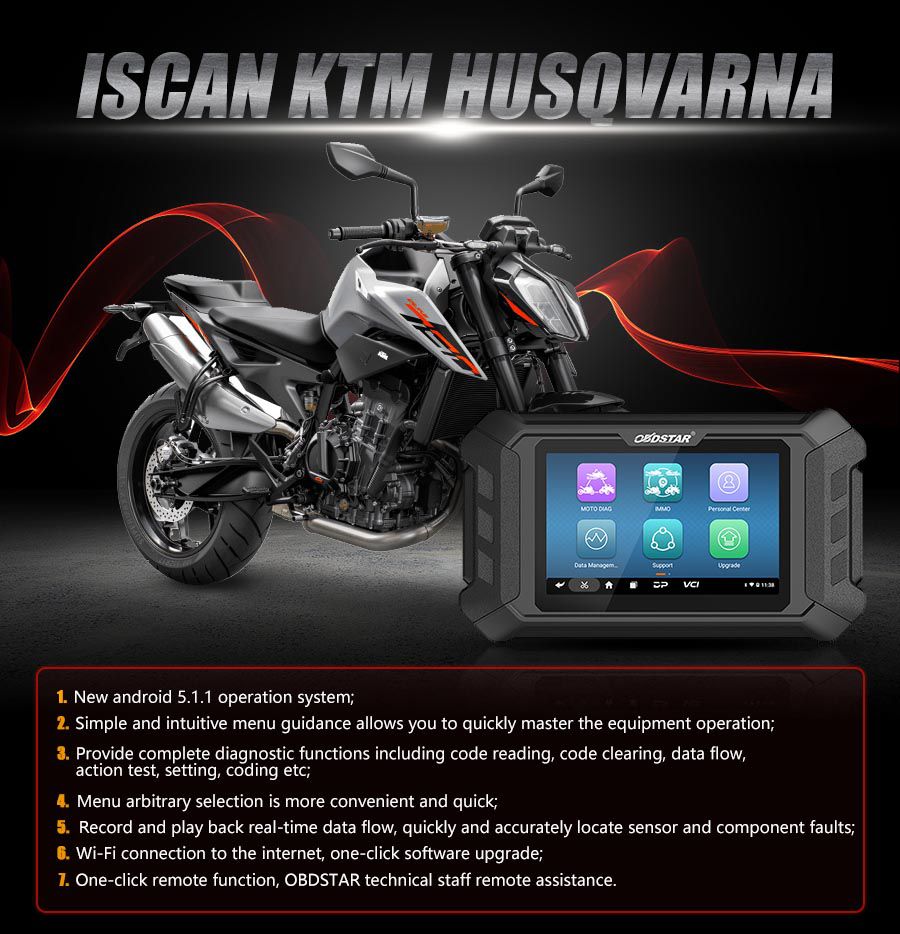 OBDSTAR iScan KTM/HUSQVARNA Intelligent Motorcycle Diagnostic Tool Portable Tablet