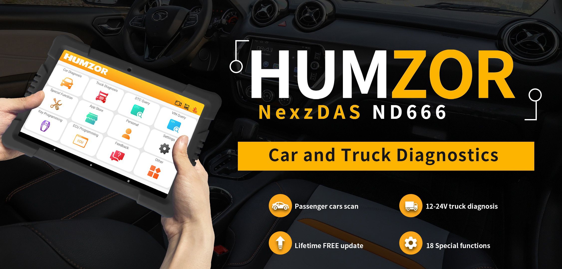 Humzor ND666 OBD2 Professional Automotive Heavy Truck Car Scanner