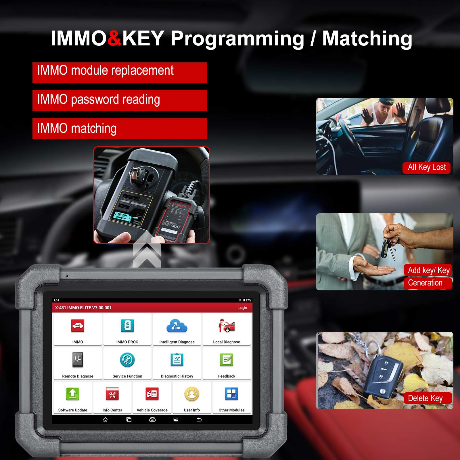 Launch X431 IMMO Elite Key Programmer Car Immobilizer Programming Tools All System Diagnostic Scanner with 39 Reset Service - Image 9